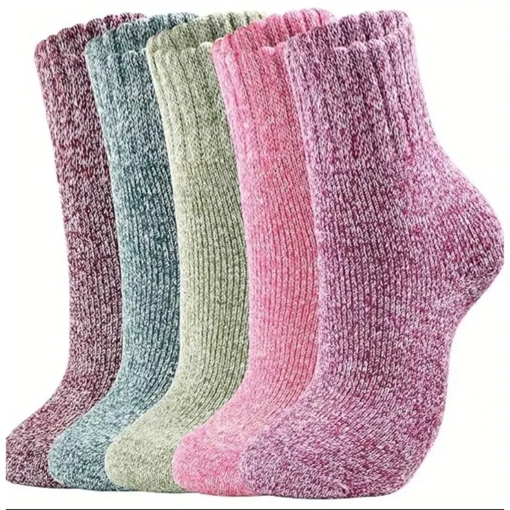 Women's Winter Fashion Warm Thick Bright Color Socks LARGE Wool Blend Pastel 5pk